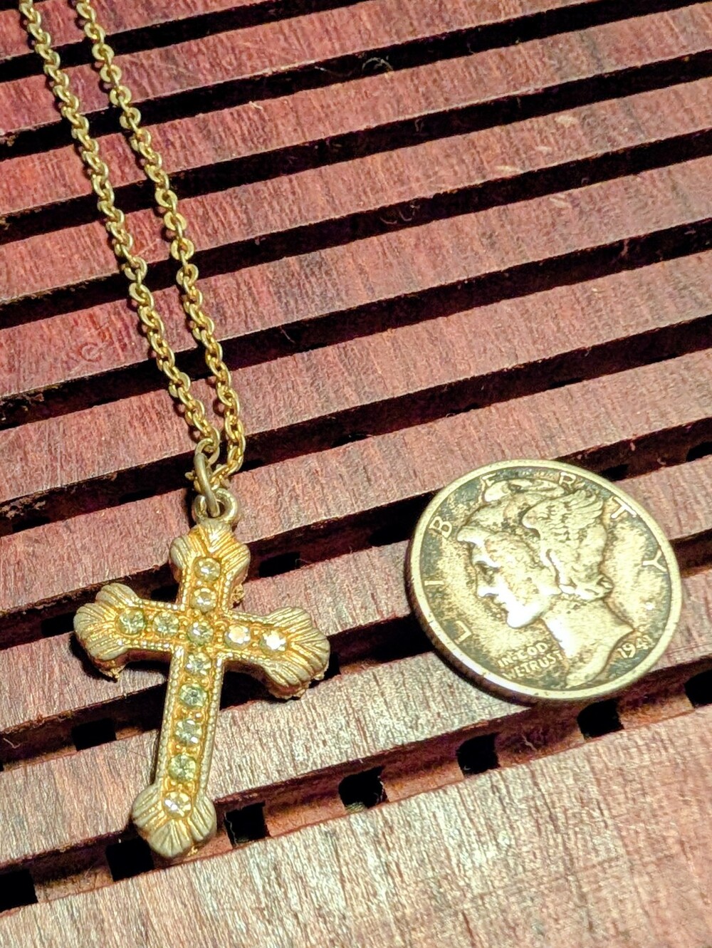 Gold-Tone Cross Pendant Necklace with Crystal Accents